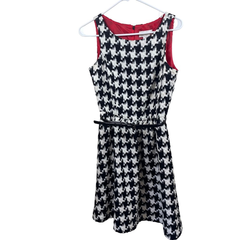 Jessica Simpson Houndstooth Dress Sleeveless Black White Fit & Flare Size 4